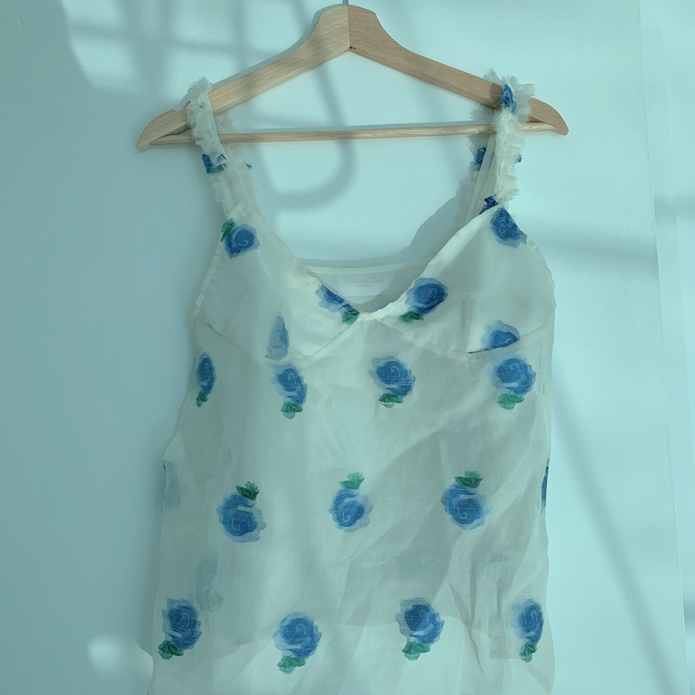 Maison Cléo Juliette Silk Organza Camisole Floral w Ruffled Straps